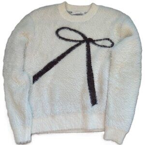 Anthropologie Sweater Size Small, Bow Design Soft Cream and Brown like new